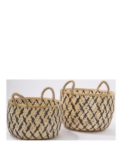 Very Home Set Of 2 Bamboo Woven Storage Baskets 