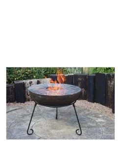 Gardeco Medium Kadai Real Fire Pit 60Cm Dia, Inc. Stand And Bbq Grill
