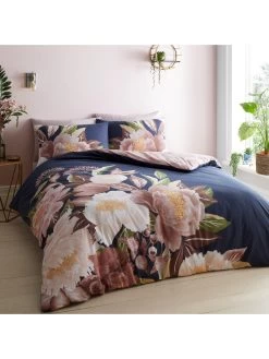 Catherine Lansfield Opulent Floral Reversible Duvet Cover Set - Navy