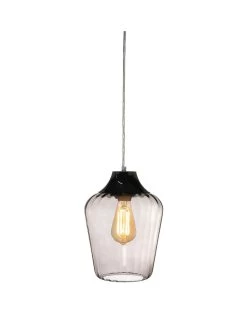 Very Home Rita Soft Ribbed Glass Easy Fit Pendant - Smoked Black/Nickel