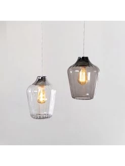 Very Home Rita Soft Ribbed Glass Easy Fit Pendant - Smoked Black/Nickel -Home Comprehensive V4NUQ SQ4 0000017037 SMOKED BLACK NICKEL SLd1