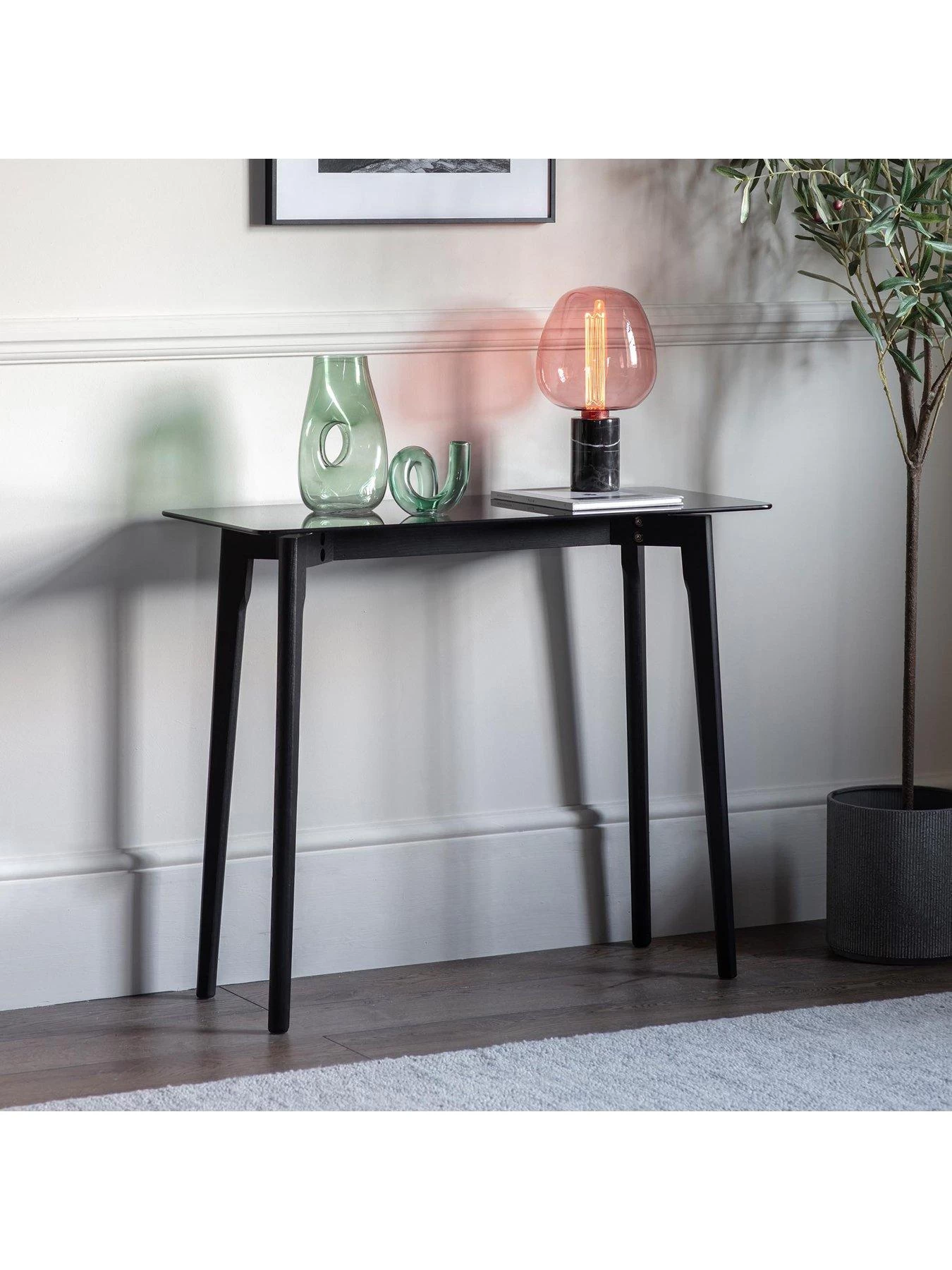 Gallery Simard Glass Top Console Table - Black 3 Gallery Simard Glass Top Console Table - Black