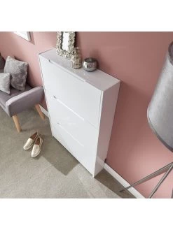 GFW Narrow High Gloss 3 Tier Shoe Cabinet - White -Home Comprehensive V7Y5R SQ3 0000000013 WHITE SLd