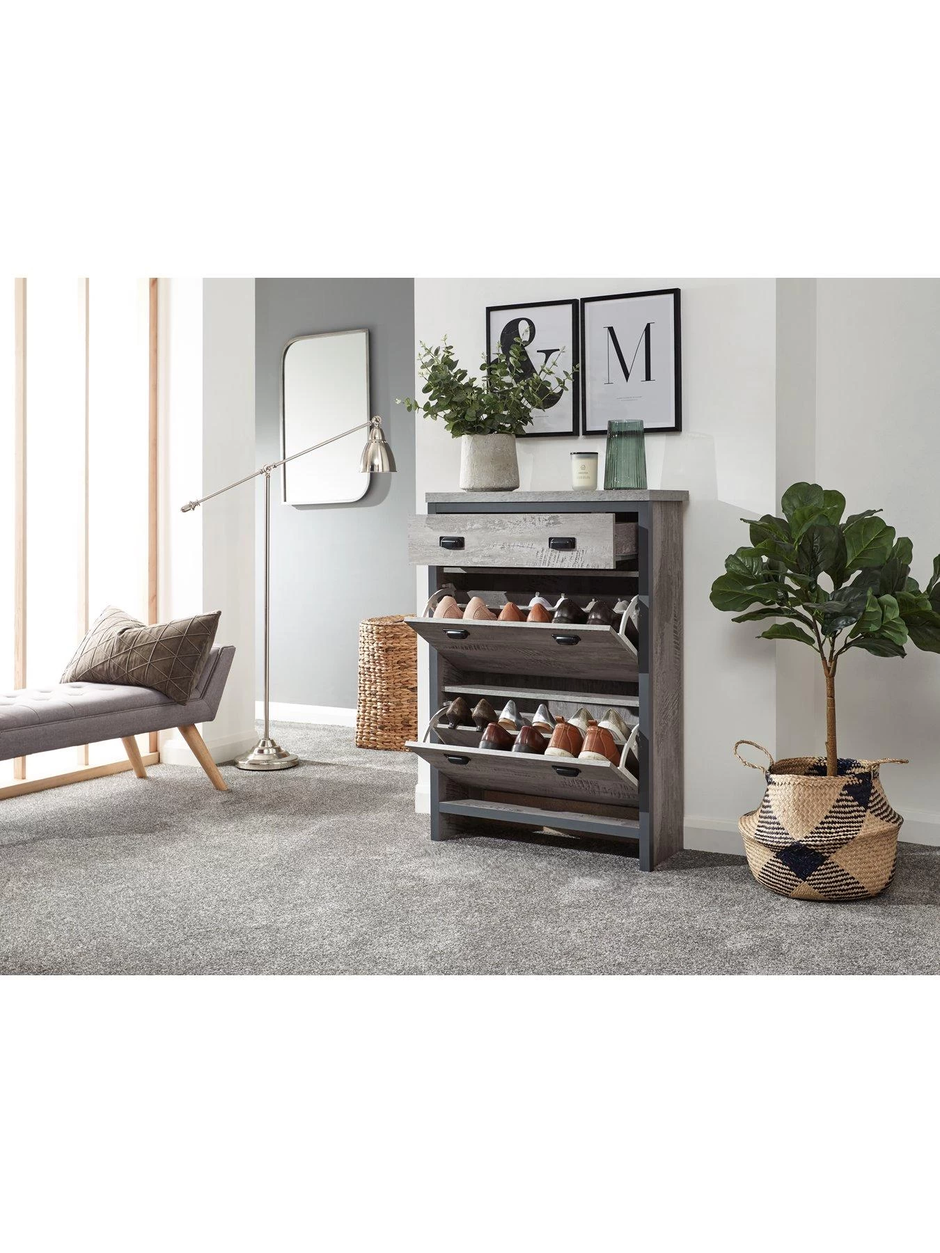 GFW Boston 2 Tier 1 Drawer Shoe Cabinet 8 GFW Boston 2 Tier 1 Drawer Shoe Cabinet - Image 6