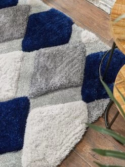 Origins 3D Geo Shaggy Navy Rug In 3 Size Options 8 Origins 3D Geo Shaggy Navy Rug In 3 Size Options -Home Comprehensive VAYSO SQ3 0000000020 BLUE SLd