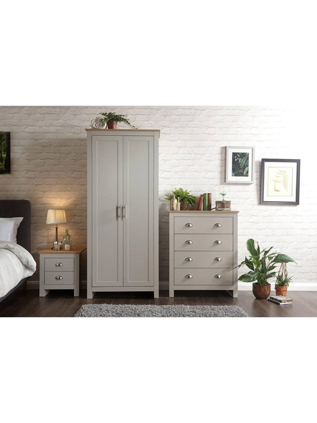 GFW Lancaster 3 Piece Package - 2 Door Wardrobe, 4 Drawer Chest And A Bedside Chest 3 GFW Lancaster 3 Piece Package - 2 Door Wardrobe, 4 Drawer Chest And A Bedside Chest