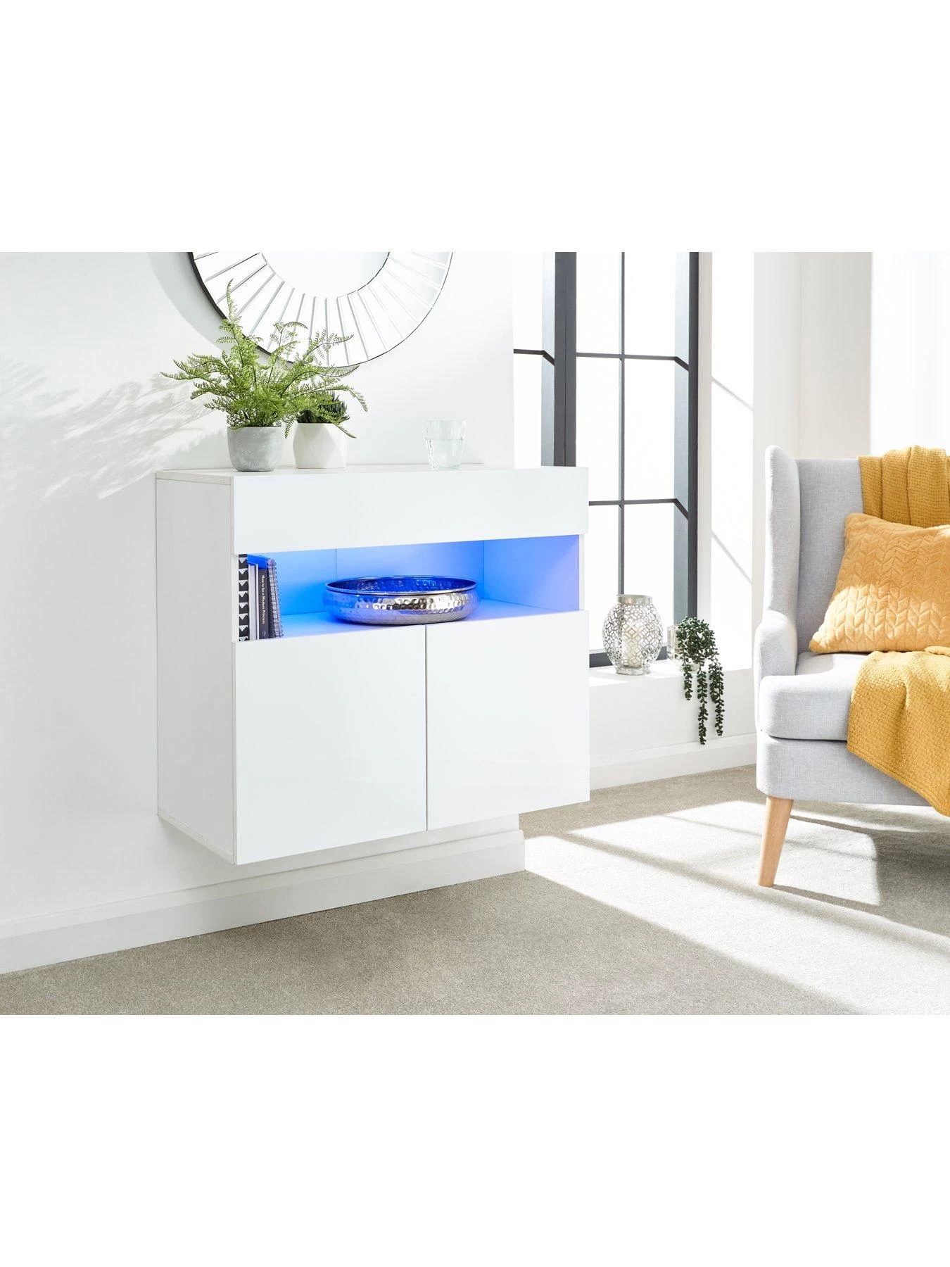 GFW Galicia Wall Hanging Sideboard With LED Light - White 3 GFW Galicia Wall Hanging Sideboard With LED Light - White