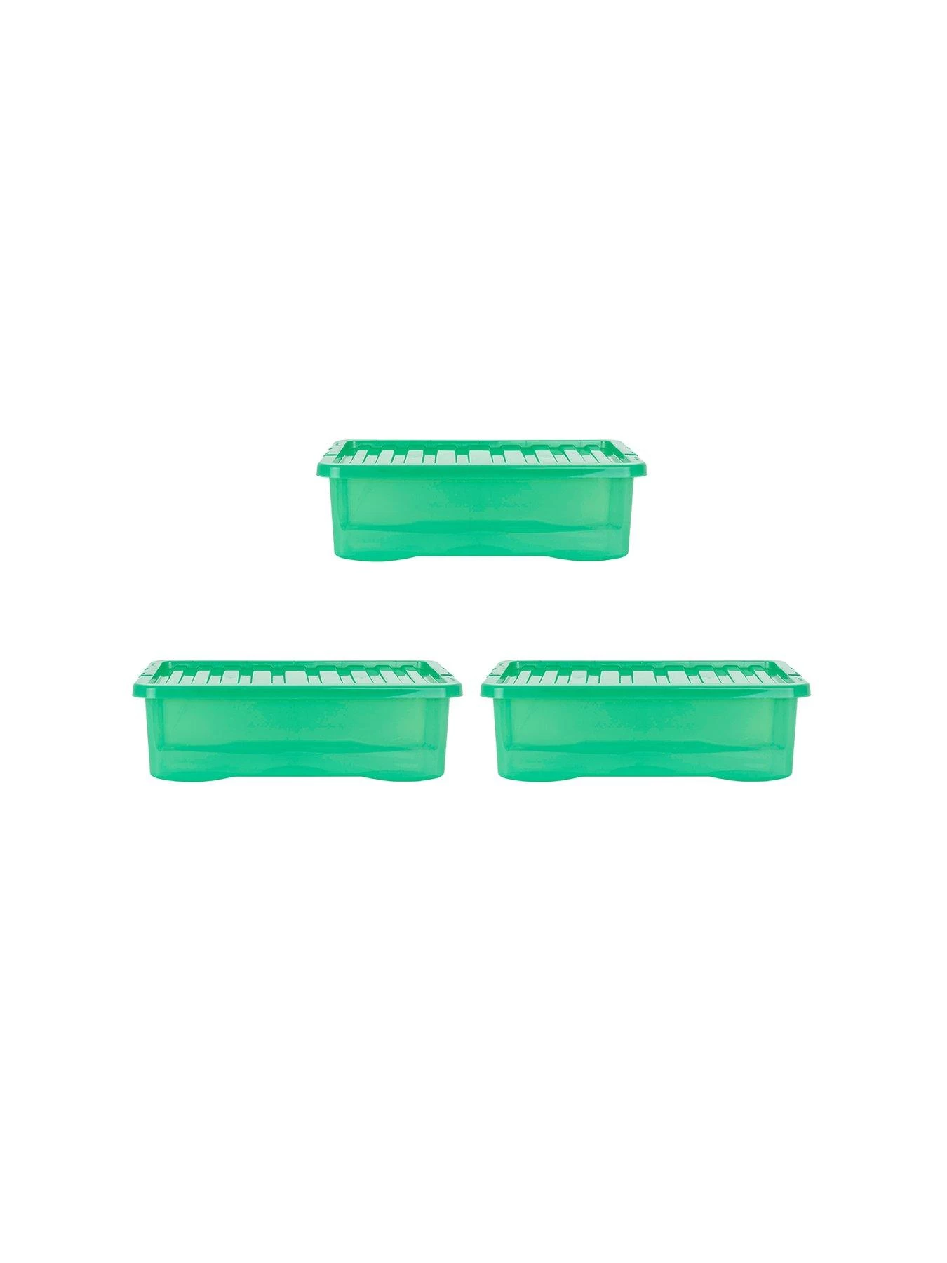 Wham Set Of 3 Green Crystal Plastic Storage Boxes – 32 Litres Each 3 Wham Set Of 3 Green Crystal Plastic Storage Boxes – 32 Litres Each