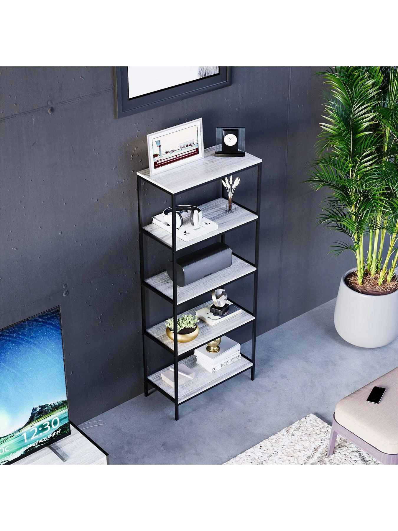 Vida Designs Brooklyn 5 Tier Bookcase - Grey Oak 6 Vida Designs Brooklyn 5 Tier Bookcase - Grey Oak - Image 4