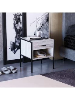 Vida Designs Brooklyn 1 Drawer Bedside Chest - Grey Oak