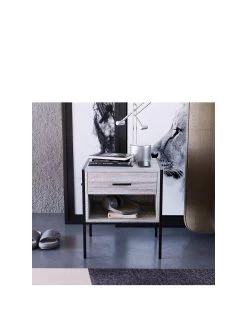 Vida Designs Brooklyn 1 Drawer Bedside Chest - Grey Oak -Home Comprehensive VGOSJ SQ3 0000006131 GREY OAK SLa