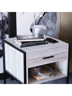 Vida Designs Brooklyn 1 Drawer Bedside Chest - Grey Oak -Home Comprehensive VGOSJ SQ6 0000006131 GREY OAK SLd2