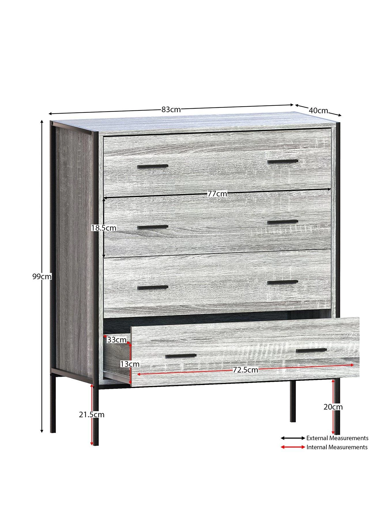 Vida Designs Brooklyn 4 Drawer Chest - Grey Oak 4 Vida Designs Brooklyn 4 Drawer Chest - Grey Oak - Image 2