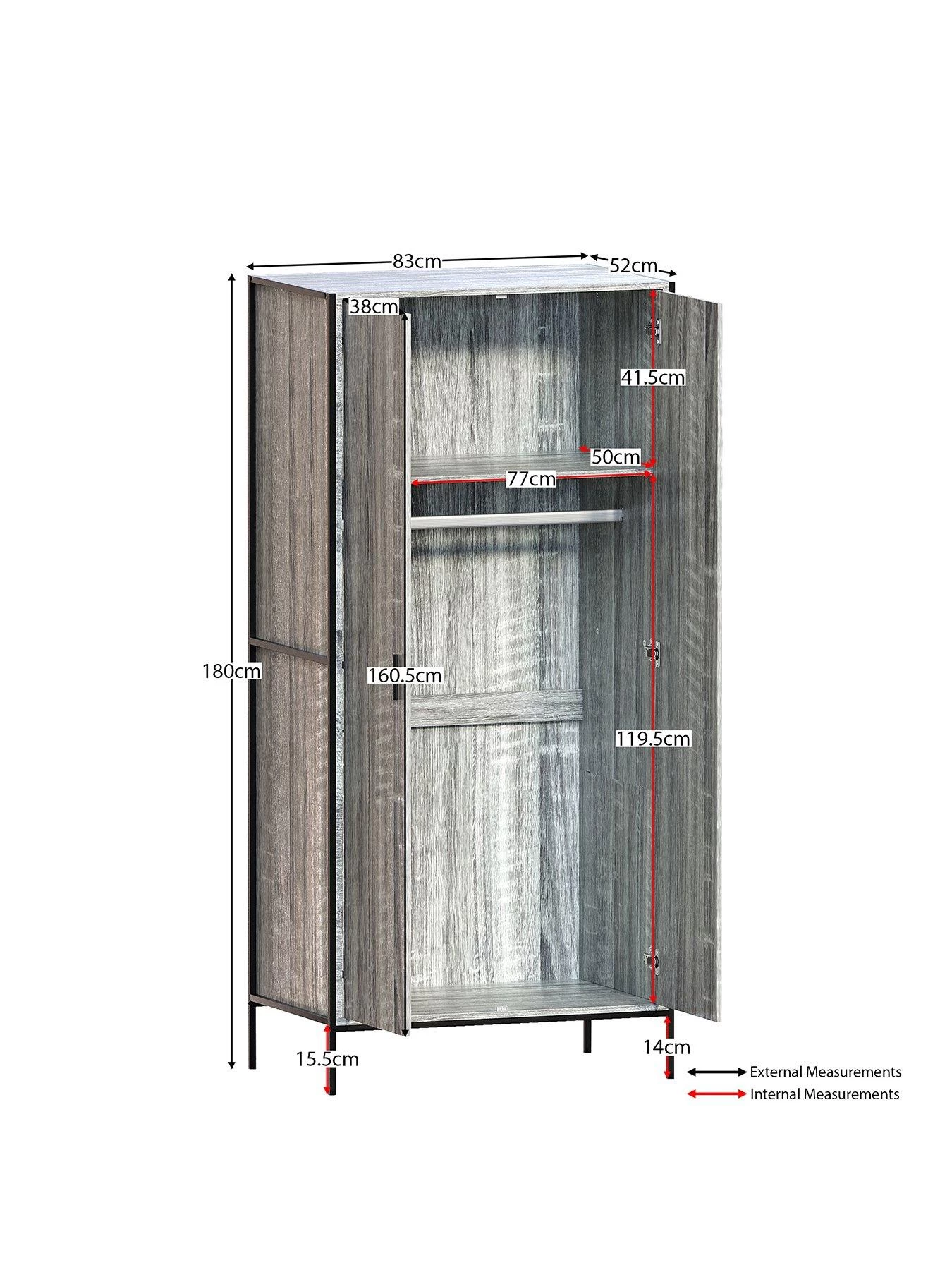Vida Designs Brooklyn 2 Door Wardrobe - Grey Oak 4 Vida Designs Brooklyn 2 Door Wardrobe - Grey Oak - Image 2
