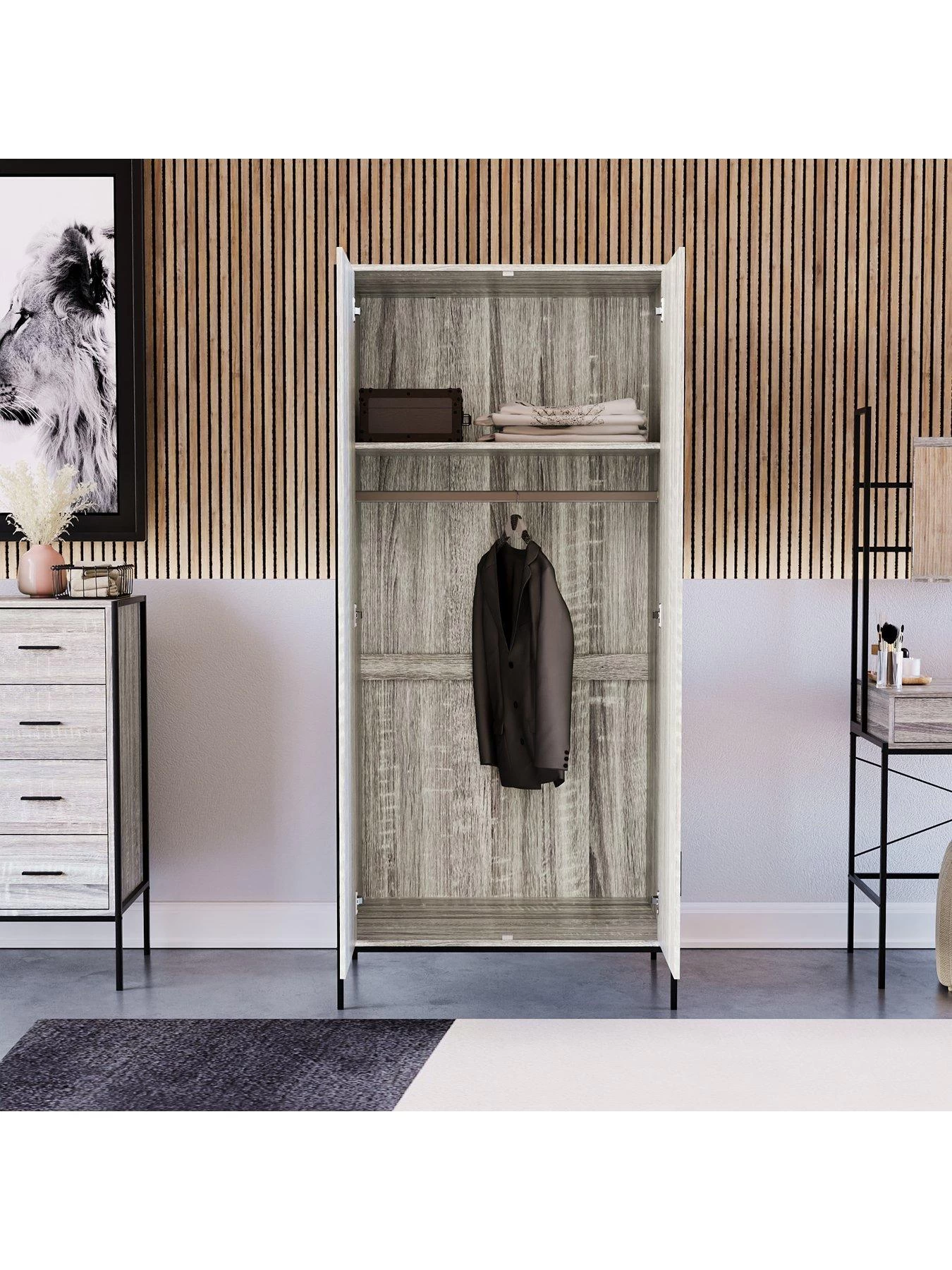 Vida Designs Brooklyn 2 Door Wardrobe - Grey Oak 6 Vida Designs Brooklyn 2 Door Wardrobe - Grey Oak - Image 4