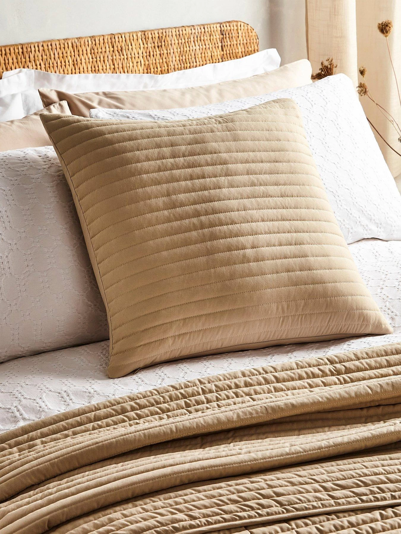 Bianca Cottonsoft Quilted Lines Filled Cushion In Natural 3 Bianca Cottonsoft Quilted Lines Filled Cushion In Natural