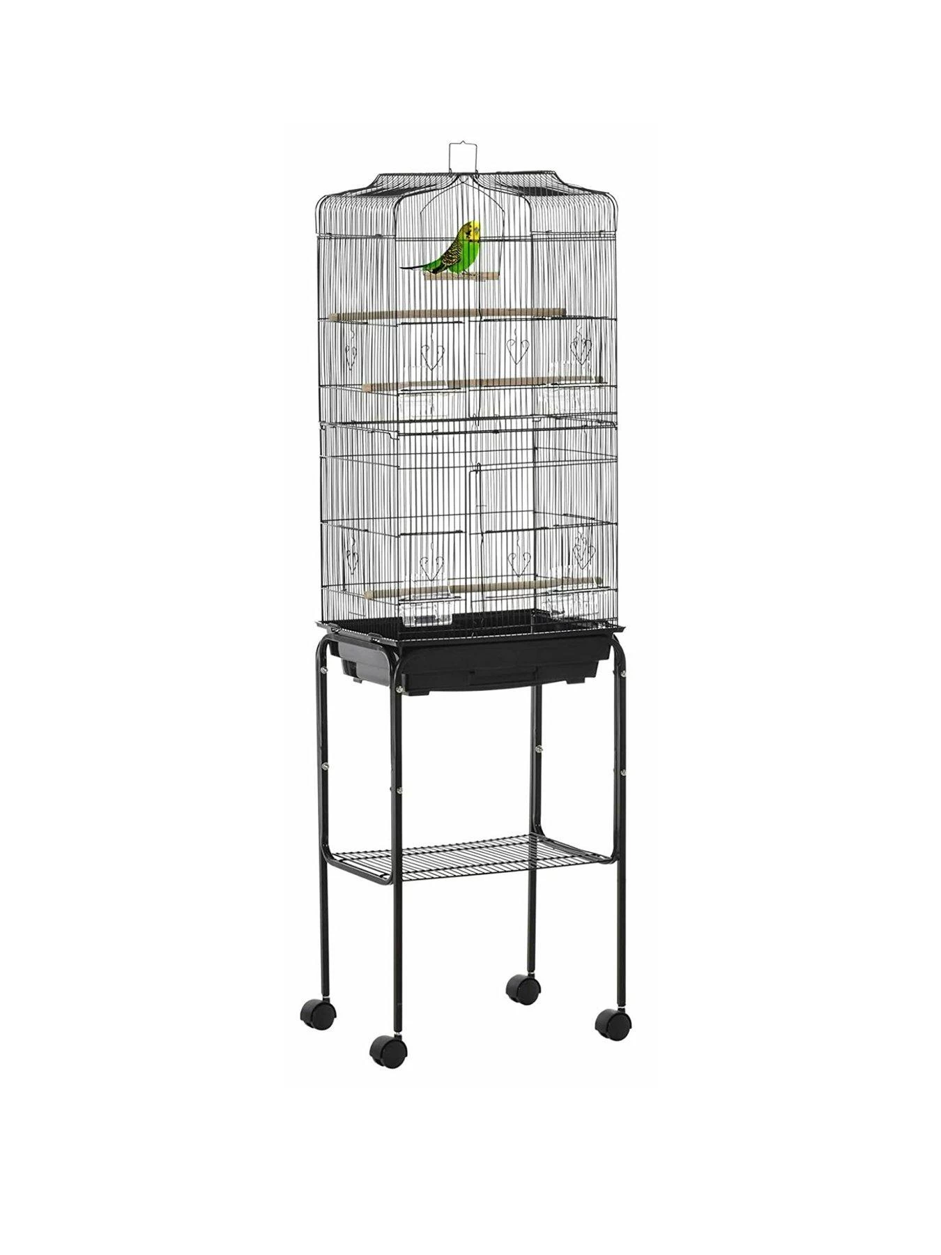 PawHut Bird Cage With Stand, Wheels, Slide-out Tray, Accessories And Storage Shelf - Black 3 PawHut Bird Cage With Stand, Wheels, Slide-out Tray, Accessories And Storage Shelf - Black