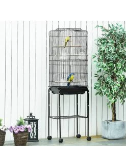 PawHut Bird Cage With Stand, Wheels, Slide-out Tray, Accessories And Storage Shelf - Black 11 PawHut Bird Cage With Stand, Wheels, Slide-out Tray, Accessories And Storage Shelf - Black -Home Comprehensive VHYL8 SQ3 0000000099 N A SLd1