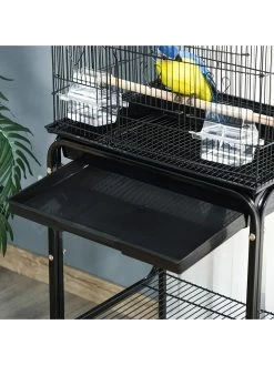 PawHut Bird Cage With Stand, Wheels, Slide-out Tray, Accessories And Storage Shelf - Black 12 PawHut Bird Cage With Stand, Wheels, Slide-out Tray, Accessories And Storage Shelf - Black -Home Comprehensive VHYL8 SQ4 0000000099 N A SLd2