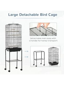 PawHut Bird Cage With Stand, Wheels, Slide-out Tray, Accessories And Storage Shelf - Black 14 PawHut Bird Cage With Stand, Wheels, Slide-out Tray, Accessories And Storage Shelf - Black -Home Comprehensive VHYL8 SQ6 0000000099 N A SLd4