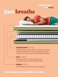 Silentnight Just Sleep Breathe Eco 1000 Pocket Mattress 16 Silentnight Just Sleep Breathe Eco 1000 Pocket Mattress -Home Comprehensive VJL39 SQ7 0000000013 WHITE DGy