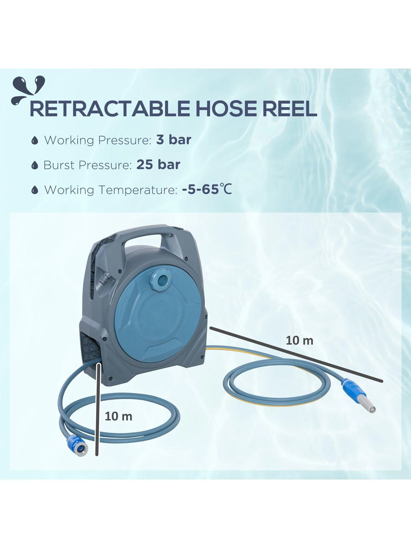 OutSunny Retractable Garden Hose Reel With 10m + 10m Hose (20m) 6 OutSunny Retractable Garden Hose Reel With 10m + 10m Hose (20m) - Image 4
