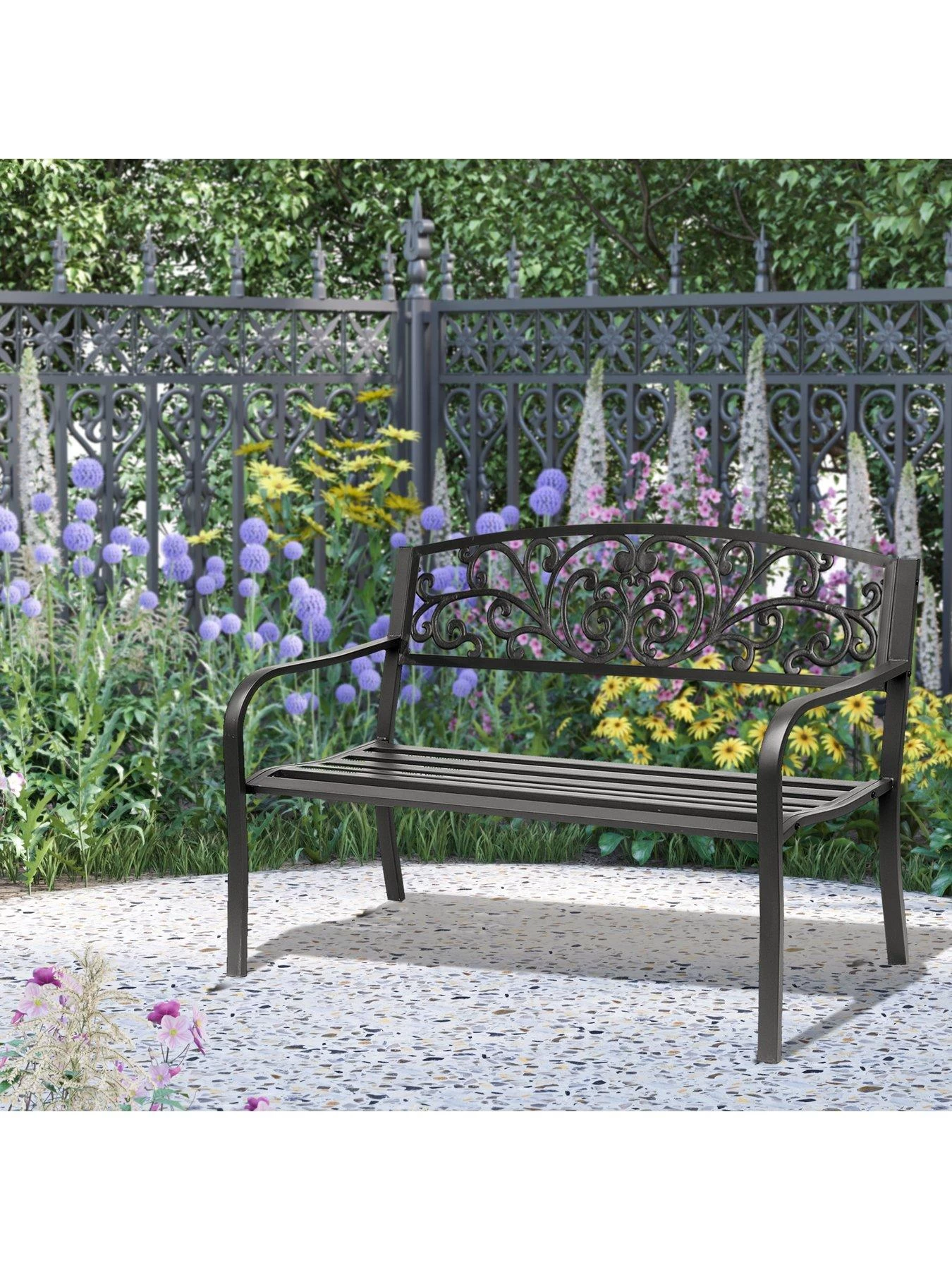 OutSunny 2-Seater Steel Garden Bench - Black 3 OutSunny 2-Seater Steel Garden Bench - Black