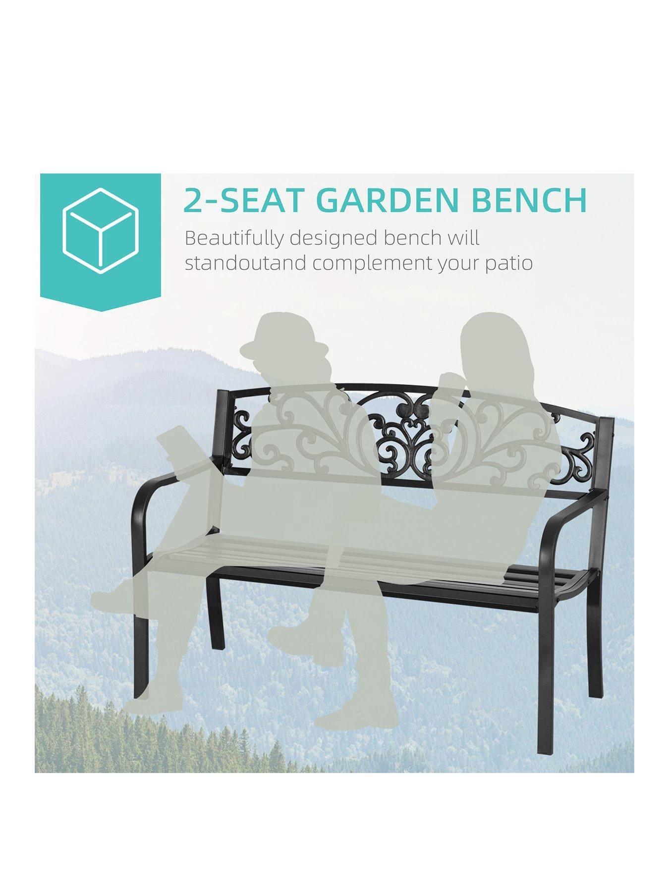 OutSunny 2-Seater Steel Garden Bench - Black 5 OutSunny 2-Seater Steel Garden Bench - Black - Image 3