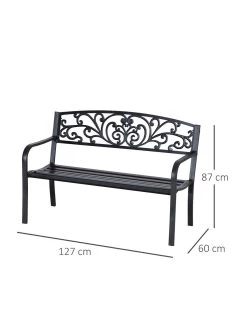 OutSunny 2-Seater Steel Garden Bench - Black 15 OutSunny 2-Seater Steel Garden Bench - Black -Home Comprehensive VJO6U SQ7 0000000099 N A DGy