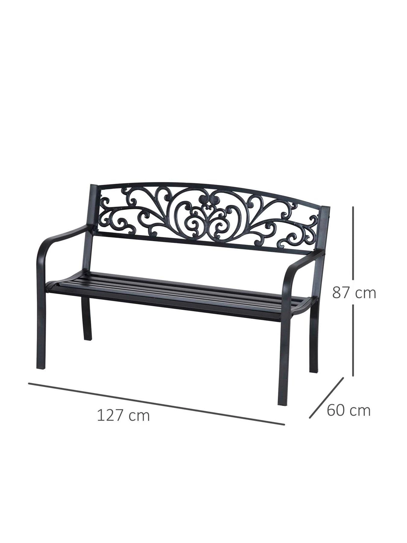 OutSunny 2-Seater Steel Garden Bench - Black 9 OutSunny 2-Seater Steel Garden Bench - Black - Image 7