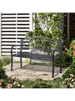 OutSunny Metal Frame Bench - Black