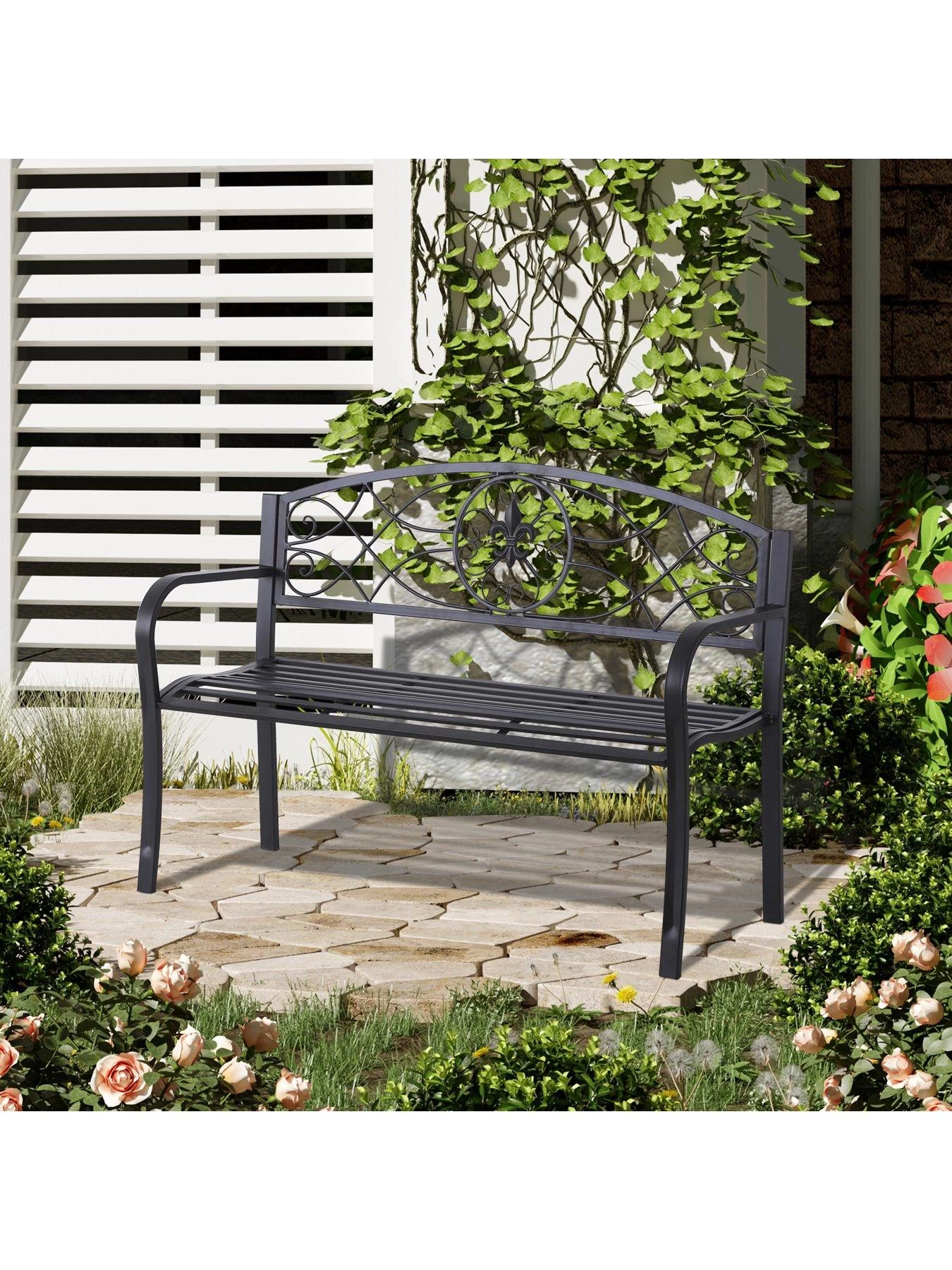 OutSunny Metal Frame Bench - Black 3 OutSunny Metal Frame Bench - Black