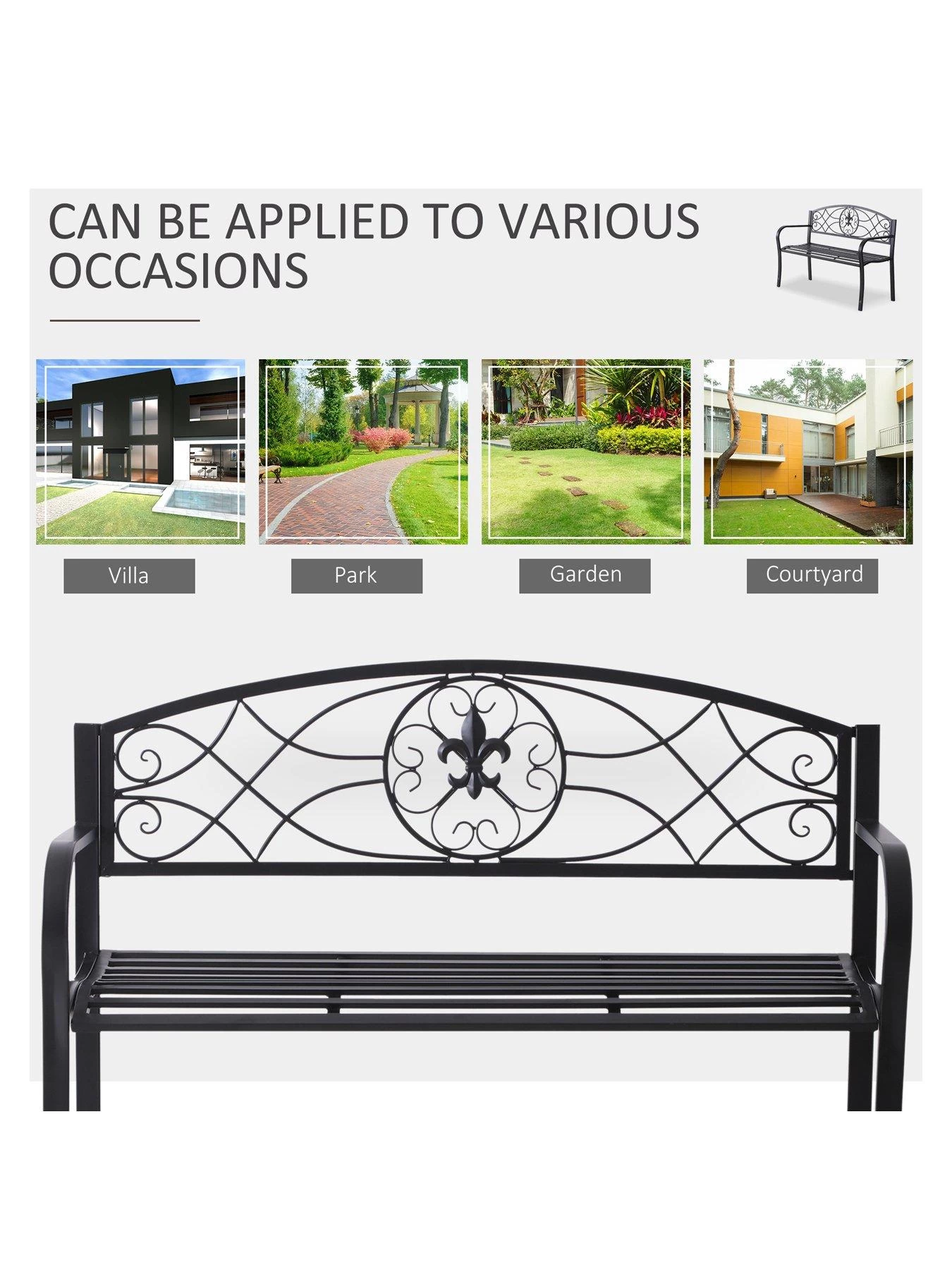 OutSunny Metal Frame Bench - Black 7 OutSunny Metal Frame Bench - Black - Image 5