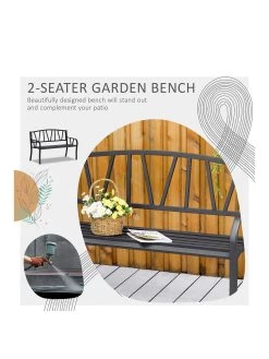 OutSunny 2-Seater Garden Bench Metal Loveseat With Decorative Backrest And Ergonomic Armrest 11 OutSunny 2-Seater Garden Bench Metal Loveseat With Decorative Backrest And Ergonomic Armrest -Home Comprehensive VJO71 SQ3 0000000099 N A SLa