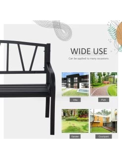 OutSunny 2-Seater Garden Bench Metal Loveseat With Decorative Backrest And Ergonomic Armrest 13 OutSunny 2-Seater Garden Bench Metal Loveseat With Decorative Backrest And Ergonomic Armrest -Home Comprehensive VJO71 SQ5 0000000099 N A SLd1