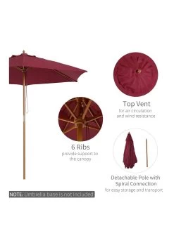 OutSunny 2.5m Wooden Garden Parasol Umbrella - Red Wine 11 OutSunny 2.5m Wooden Garden Parasol Umbrella - Red Wine -Home Comprehensive VJO78 SQ3 0000000099 N A SLa