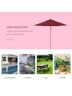 OutSunny 2.5m Wooden Garden Parasol Umbrella - Red Wine 13 OutSunny 2.5m Wooden Garden Parasol Umbrella - Red Wine -Home Comprehensive VJO78 SQ5 0000000099 N A SLd1