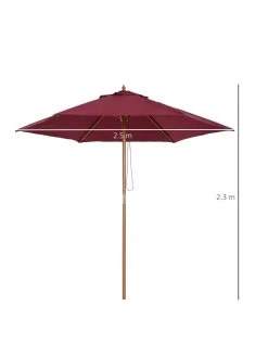 OutSunny 2.5m Wooden Garden Parasol Umbrella - Red Wine 15 OutSunny 2.5m Wooden Garden Parasol Umbrella - Red Wine -Home Comprehensive VJO78 SQ7 0000000099 N A DGy