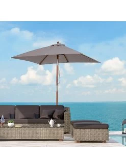 OutSunny Patio Umbrella Parasol, 6 Ribs, Wood, Bamboo, Polyester-Grey