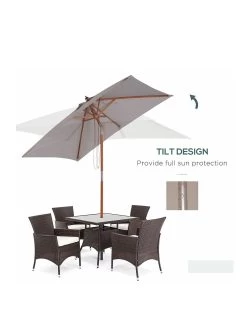 OutSunny Patio Umbrella Parasol, 6 Ribs, Wood, Bamboo, Polyester-Grey 11 OutSunny Patio Umbrella Parasol, 6 Ribs, Wood, Bamboo, Polyester-Grey -Home Comprehensive VJO7A SQ3 0000000099 N A SLa