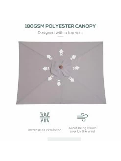 OutSunny Patio Umbrella Parasol, 6 Ribs, Wood, Bamboo, Polyester-Grey 12 OutSunny Patio Umbrella Parasol, 6 Ribs, Wood, Bamboo, Polyester-Grey -Home Comprehensive VJO7A SQ4 0000000099 N A SLd