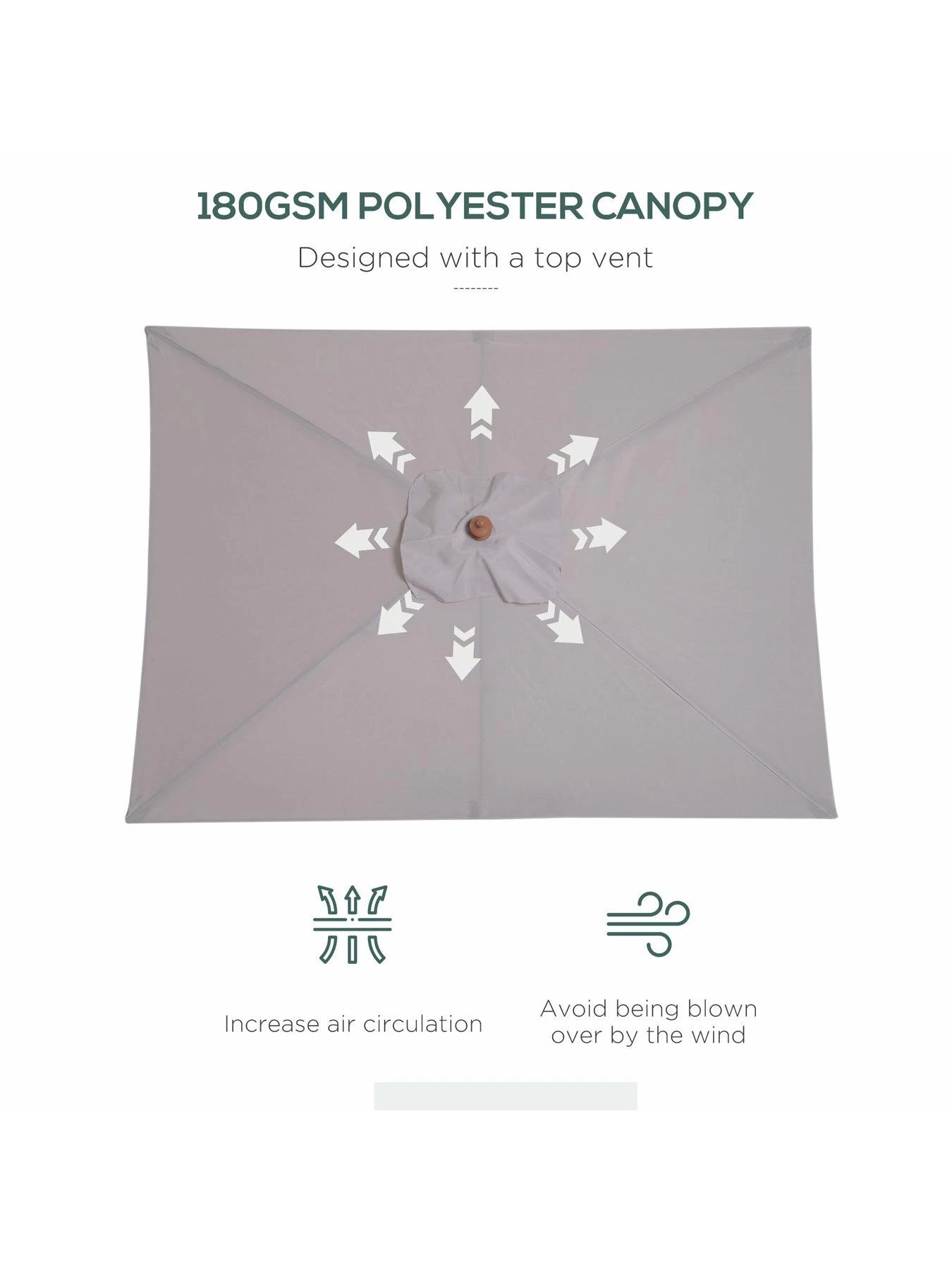 OutSunny Patio Umbrella Parasol, 6 Ribs, Wood, Bamboo, Polyester-Grey 6 OutSunny Patio Umbrella Parasol, 6 Ribs, Wood, Bamboo, Polyester-Grey - Image 4