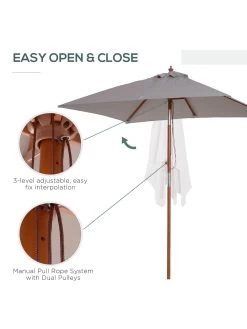 OutSunny Patio Umbrella Parasol, 6 Ribs, Wood, Bamboo, Polyester-Grey 13 OutSunny Patio Umbrella Parasol, 6 Ribs, Wood, Bamboo, Polyester-Grey -Home Comprehensive VJO7A SQ5 0000000099 N A SLd1