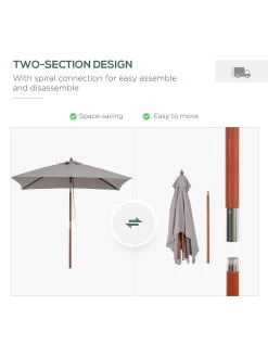 OutSunny Patio Umbrella Parasol, 6 Ribs, Wood, Bamboo, Polyester-Grey 14 OutSunny Patio Umbrella Parasol, 6 Ribs, Wood, Bamboo, Polyester-Grey -Home Comprehensive VJO7A SQ6 0000000099 N A SLd2