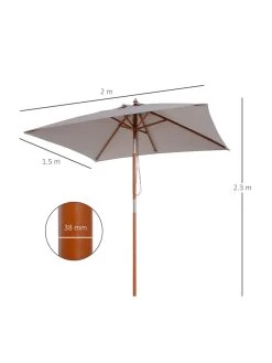 OutSunny Patio Umbrella Parasol, 6 Ribs, Wood, Bamboo, Polyester-Grey 15 OutSunny Patio Umbrella Parasol, 6 Ribs, Wood, Bamboo, Polyester-Grey -Home Comprehensive VJO7A SQ7 0000000099 N A DGy
