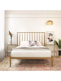 Dorel Home Giulia Modern King Metal Bed Frame - Gold -Home Comprehensive VJWQL SQ4 0000000036 GOLD SLd