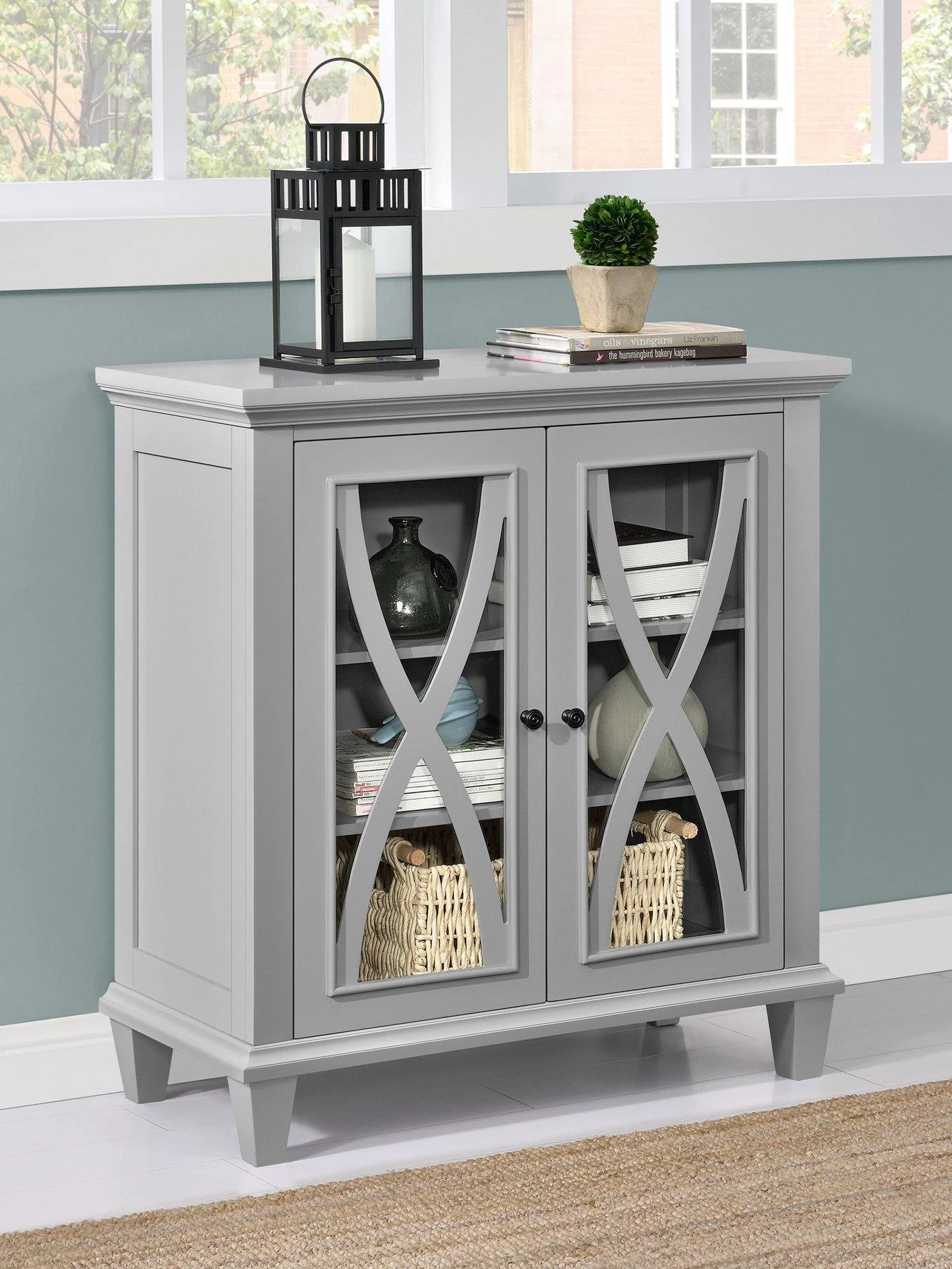 Ellington Double Glass Door Accent Cabinet - Grey 3 Ellington Double Glass Door Accent Cabinet - Grey
