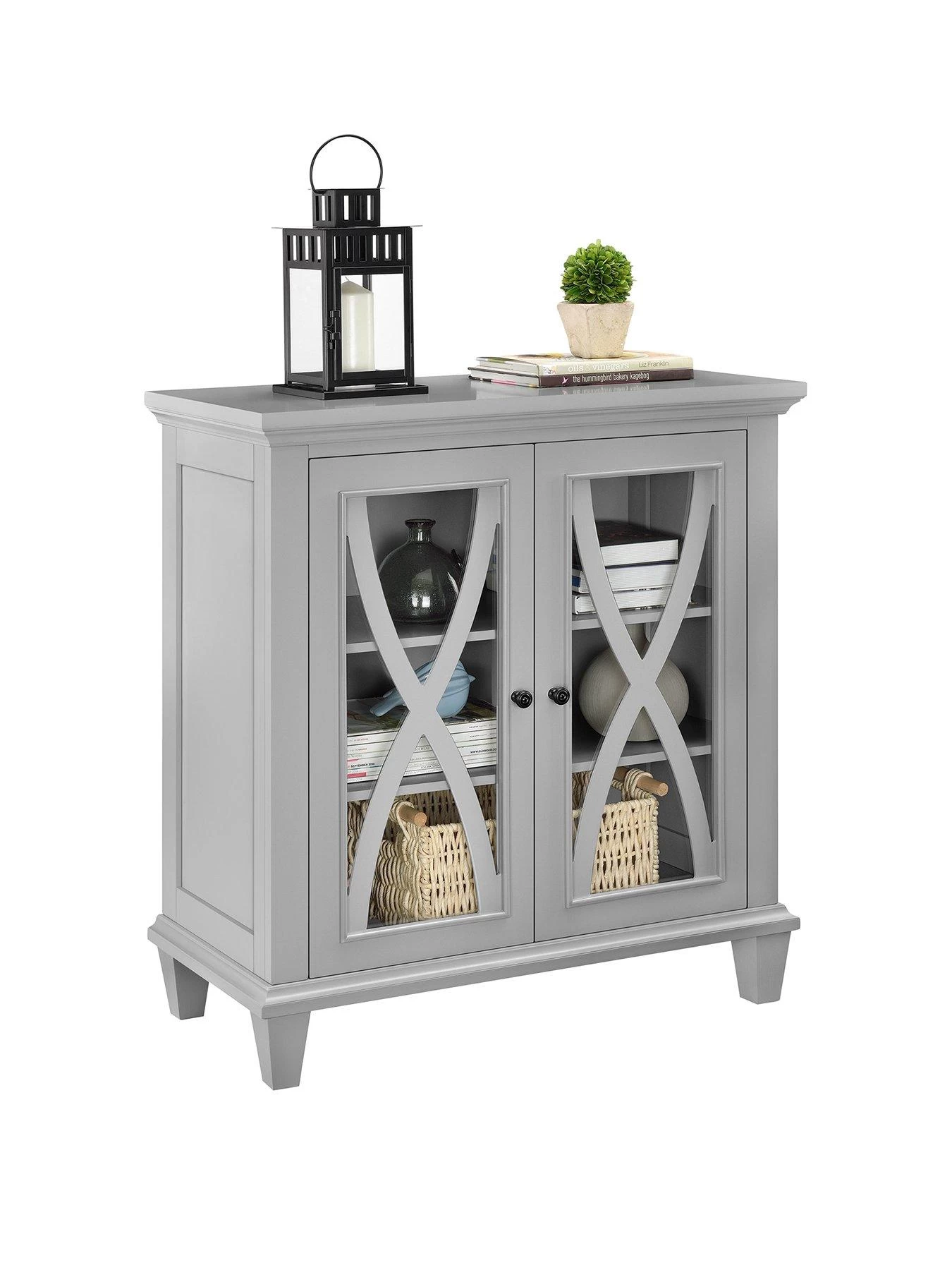 Ellington Double Glass Door Accent Cabinet - Grey 4 Ellington Double Glass Door Accent Cabinet - Grey - Image 2