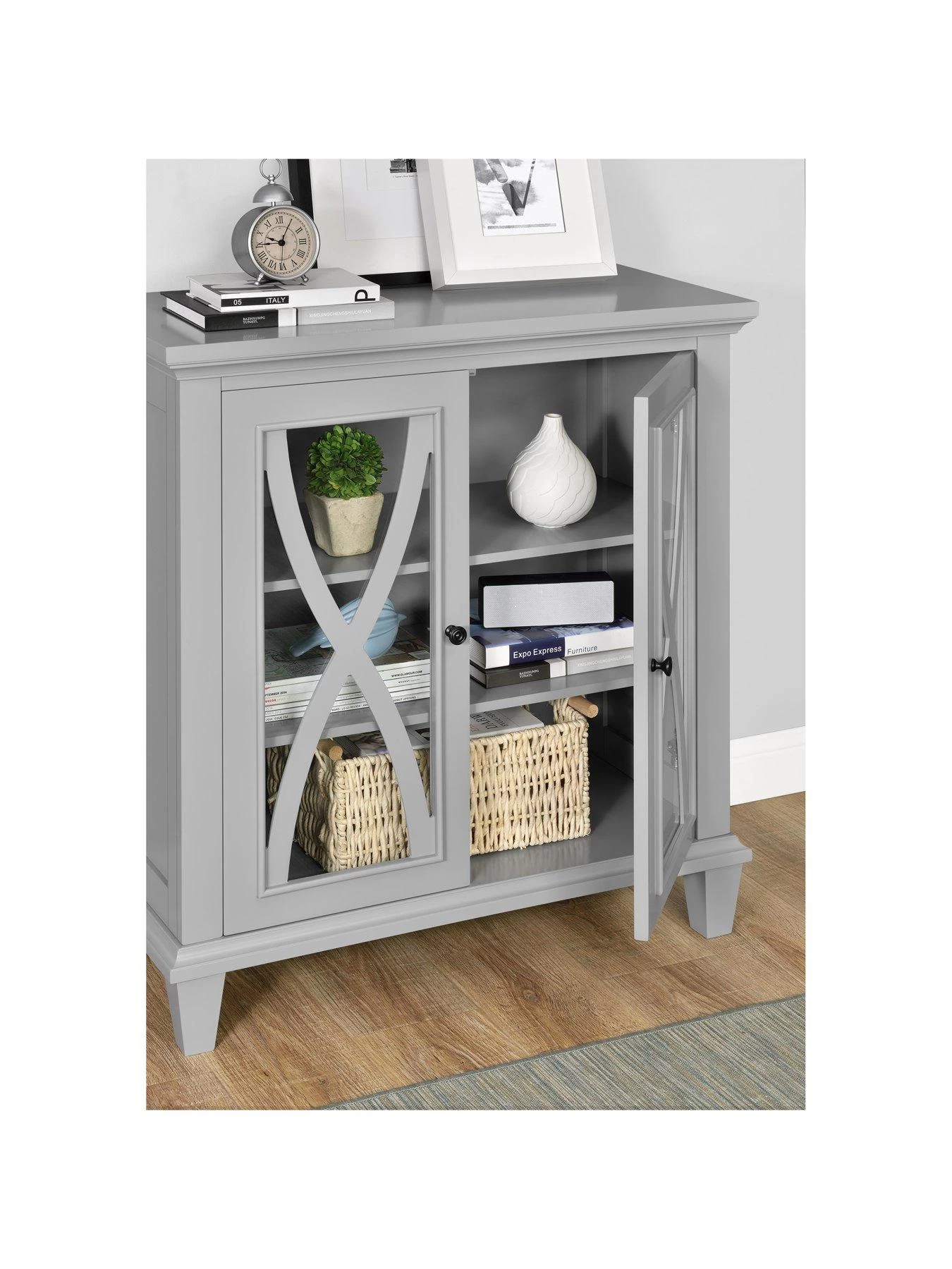 Ellington Double Glass Door Accent Cabinet - Grey 5 Ellington Double Glass Door Accent Cabinet - Grey - Image 3