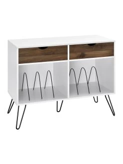 Novogratz Concord 2 Drawer Side Table/Turntable Stand - White/Oak -Home Comprehensive VKEF1 SQ6 0000000010 WHITE OAK SLd2